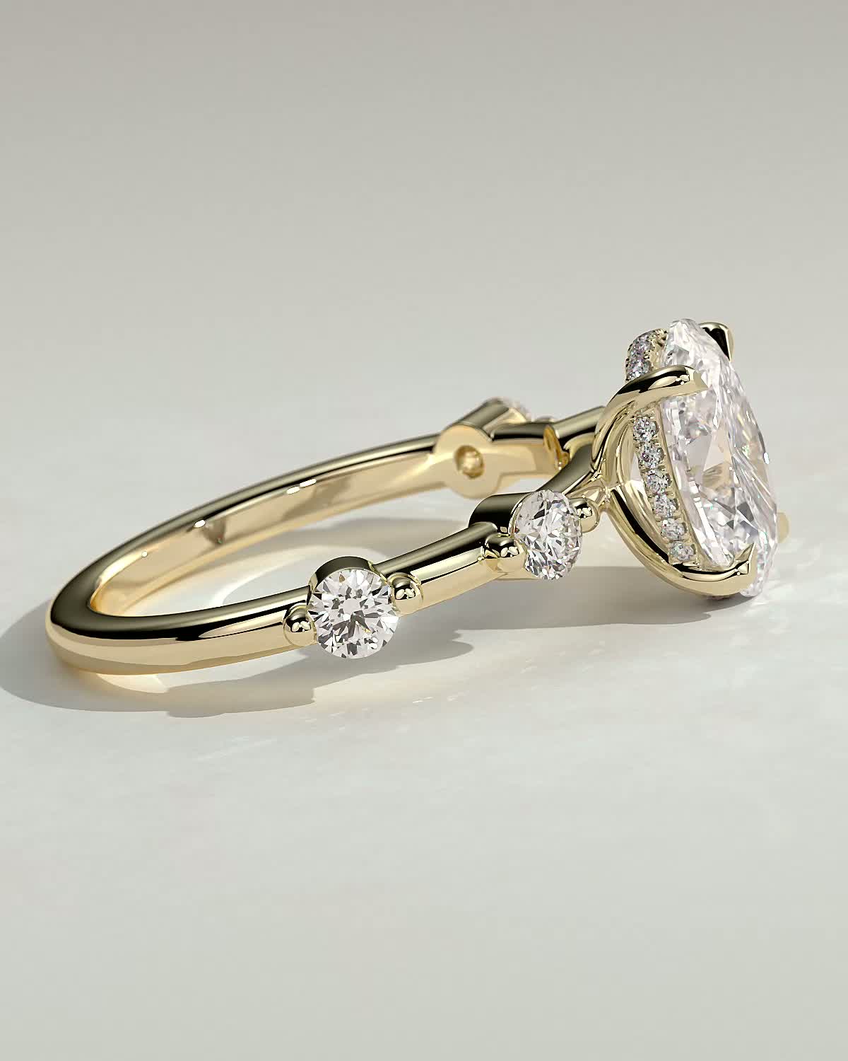 Oval Hidden Halo and Dainty Pave Lab Grown Diamond Engagement Ring