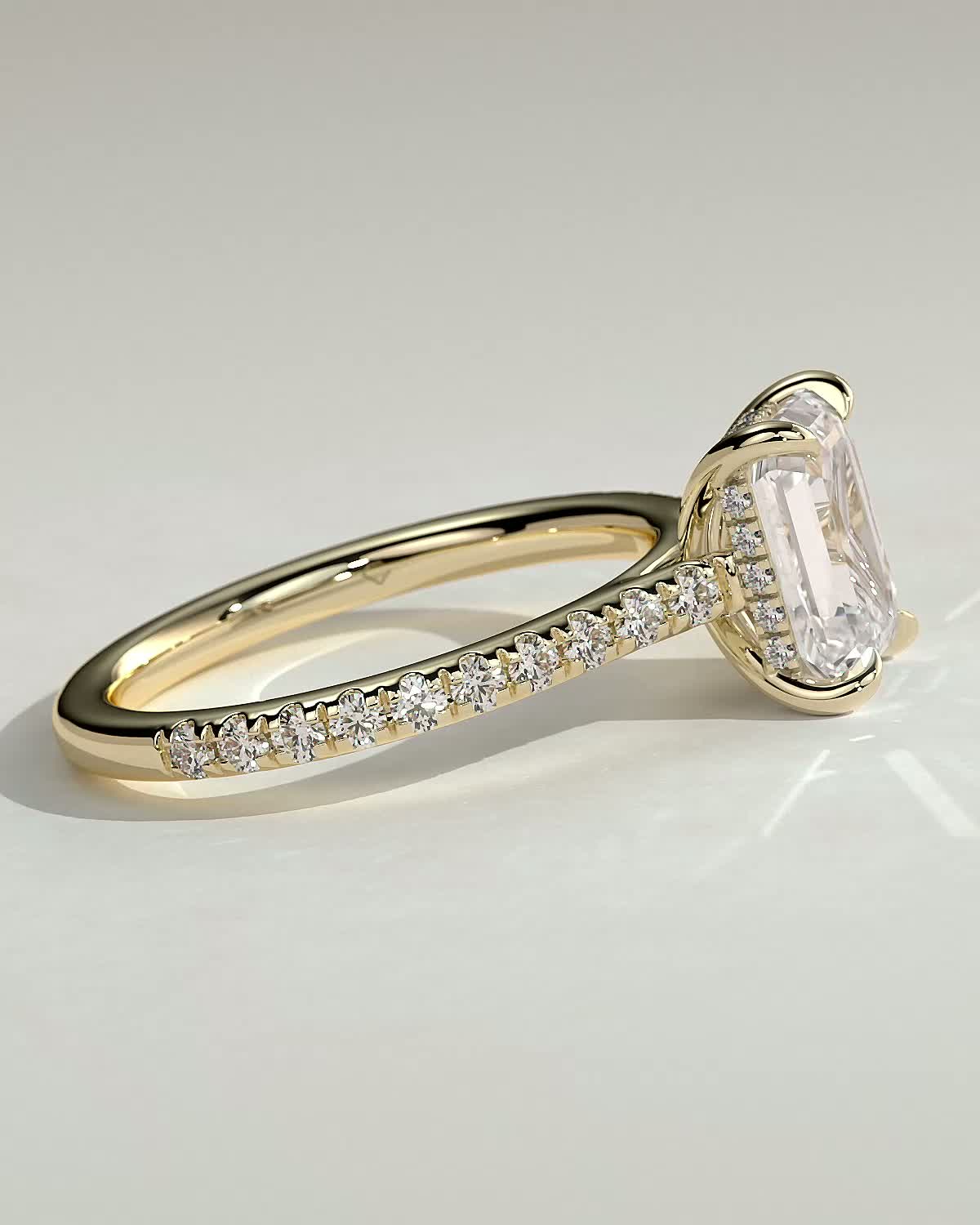 Emerald Hidden Halo and Pave Lab Grown Diamond Engagement Ring