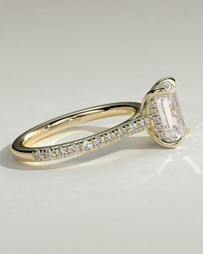 Emerald Hidden Halo and Pave Lab Grown Diamond Engagement Ring
