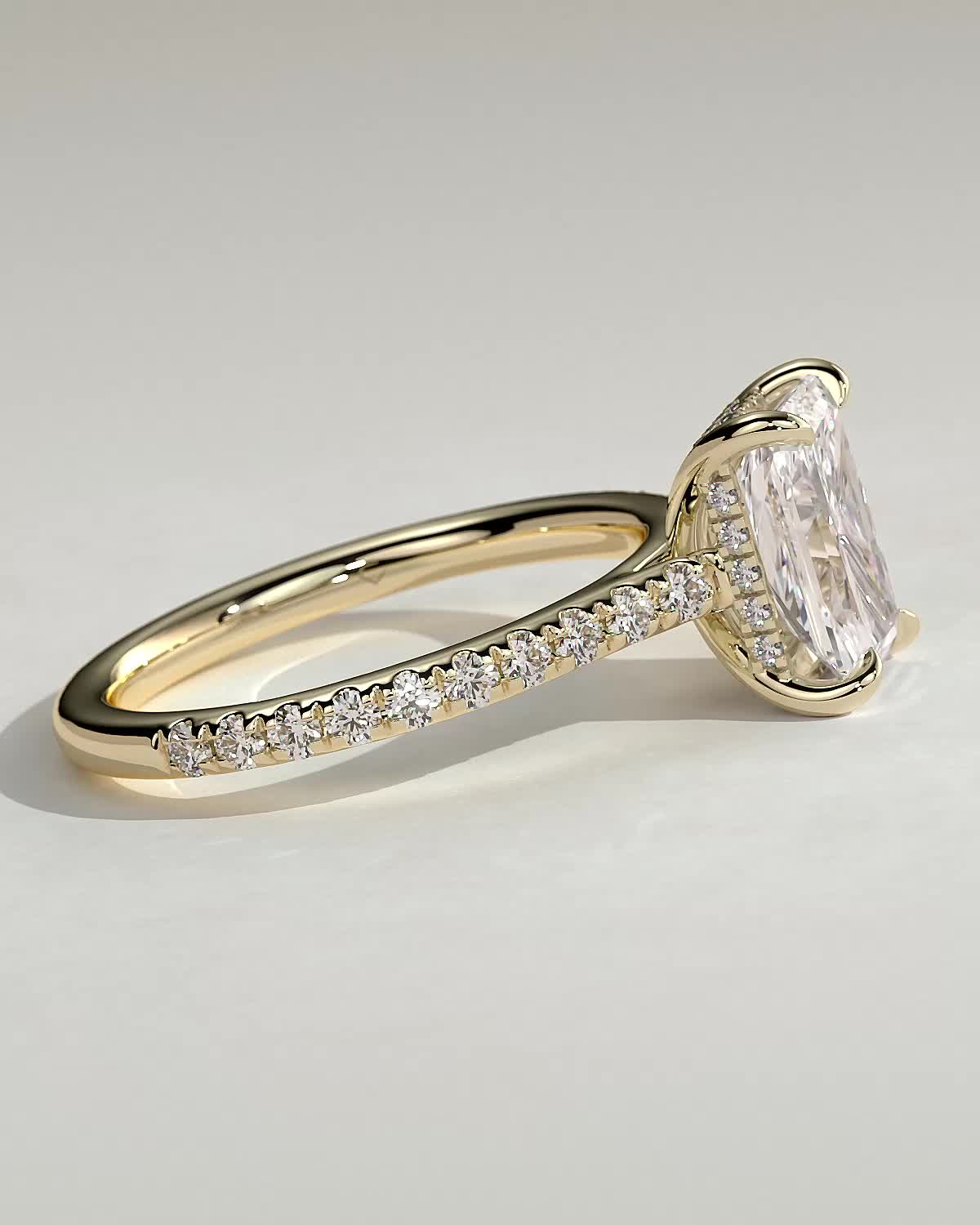 Radiant Hidden Halo and Pave Lab Grown Diamond Engagement Ring