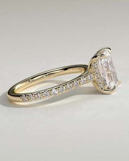 Radiant Hidden Halo and Pave Lab Grown Diamond Engagement Ring