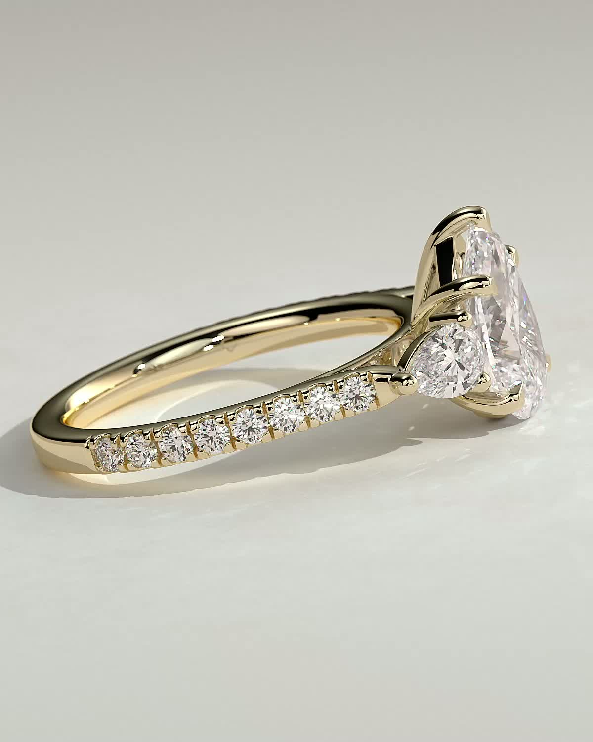 Pear Pave and Three Stones Lab Grown Diamond Engagement Ring