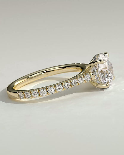 Cushion Hidden Halo & Pave With Cathedral Lab Grown Diamond Engagement Ring