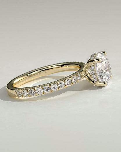 Round Hidden Halo and Pave Lab Grown Diamond Engagement Ring