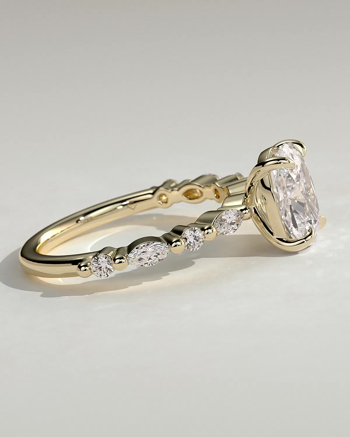 Elongated Cushion Pave Lab Grown Diamond Engagement Ring