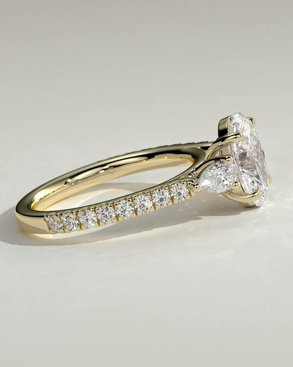 Oval Three Stones and Pave Hidden Halo Lab Grown Diamond Engagement Ring