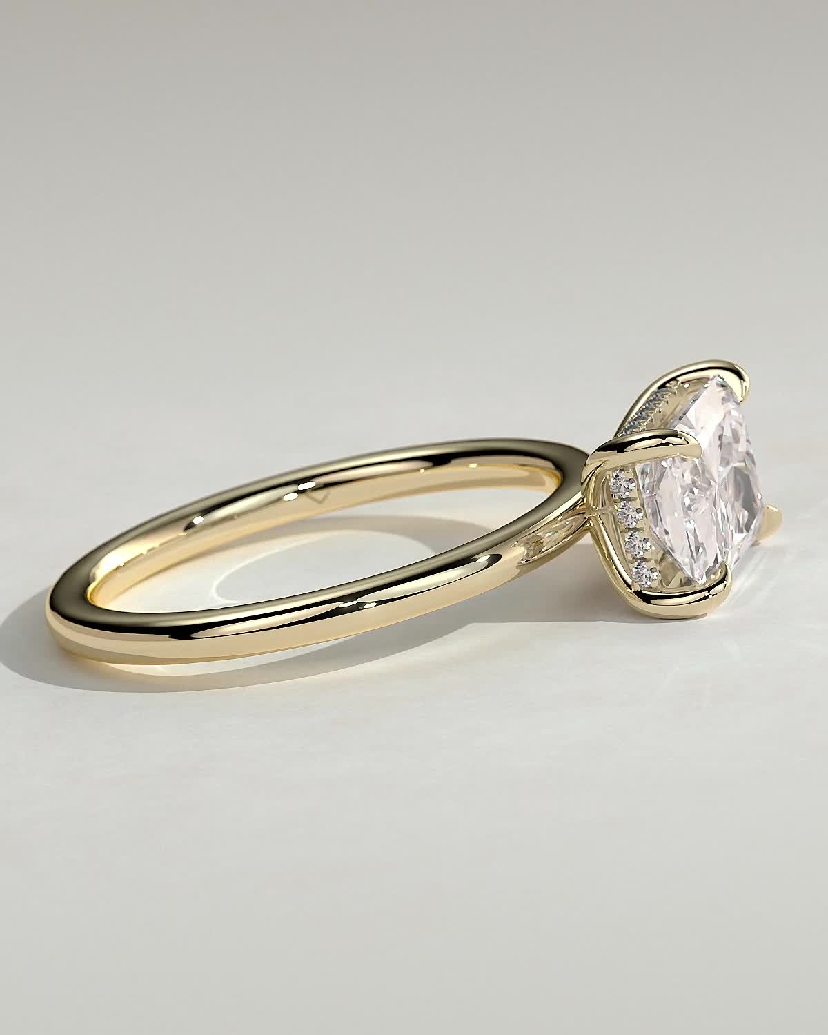 Radiant Hidden Halo and East West Lab Grown Diamond Engagement Ring