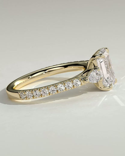 Emerald Three Stones and Pave Lab Grown Diamond Engagement Ring