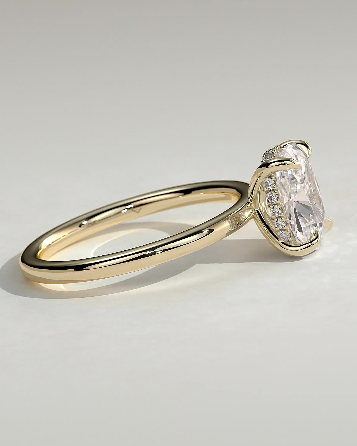 Elongated Cushion Hidden Halo Lab Grown Diamond Engagement Ring