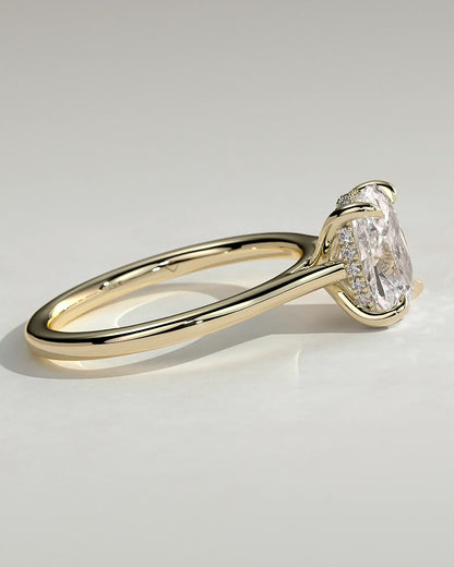 Elongated Cushion Hidden Halo Lab Grown Diamond Engagement Ring