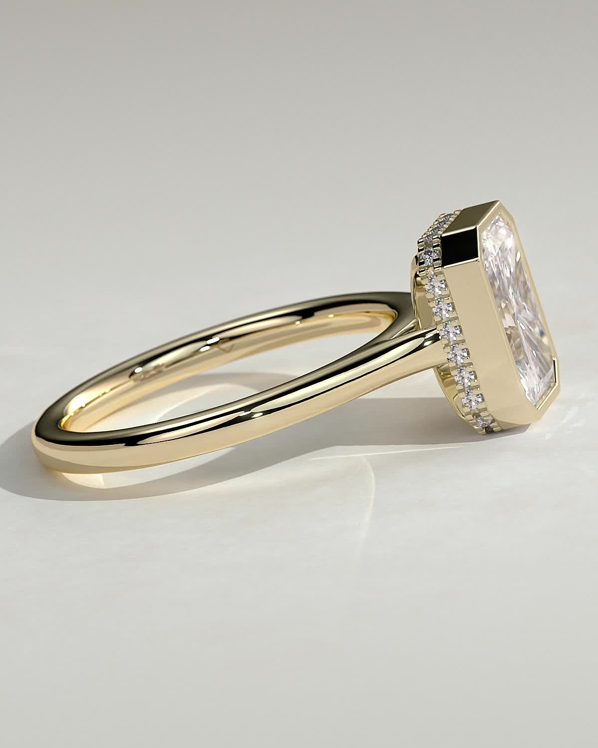 Radiant Hidden Halo and Bezel Lab Grown Diamond Engagement Ring
