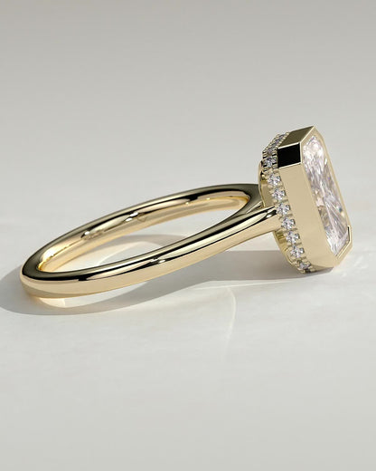 Radiant Hidden Halo and Bezel Lab Grown Diamond Engagement Ring
