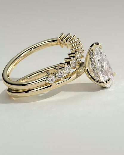 Pear Double Shank Pave and Hidden Halo Lab Grown Diamond Engagement Ring
