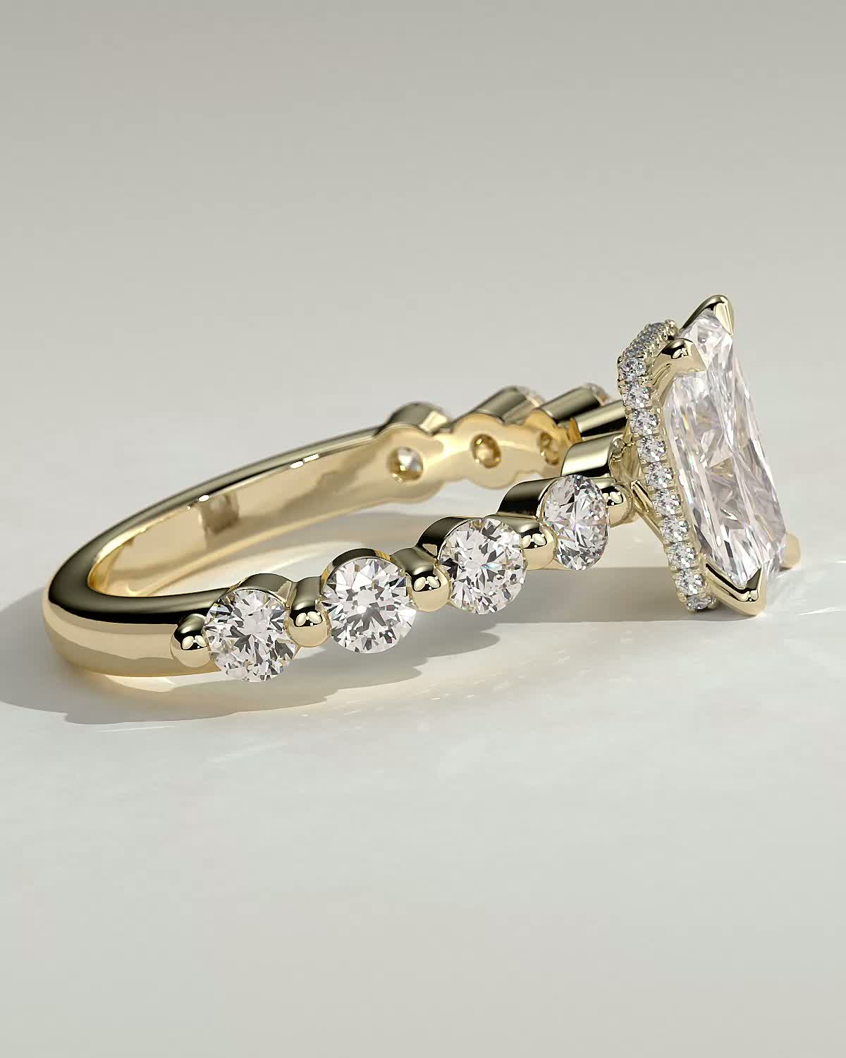 Radiant Hidden Halo and Pave Lab Grown Diamond Engagement Ring