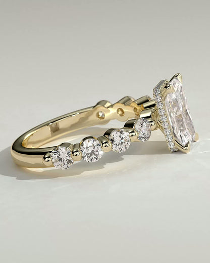 Radiant Hidden Halo and Pave Lab Grown Diamond Engagement Ring
