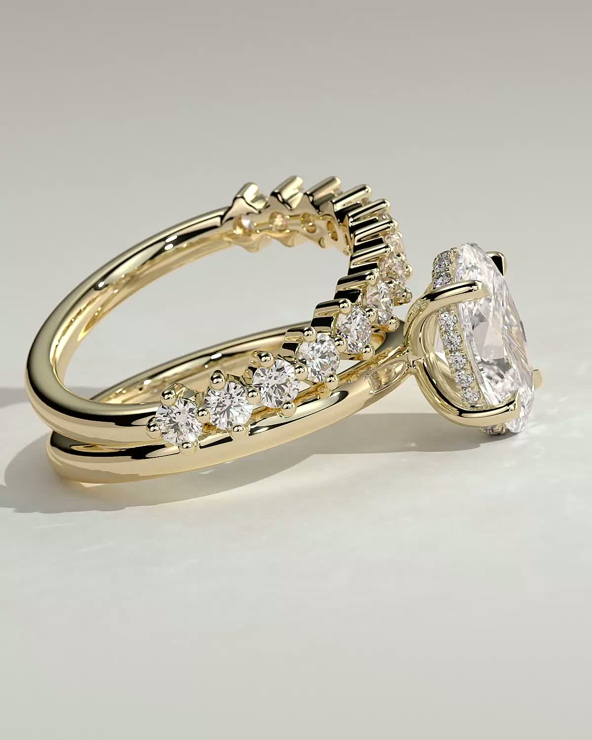 Oval Double Shank Tapered Pave Lab Grown Diamond Engagement Ring