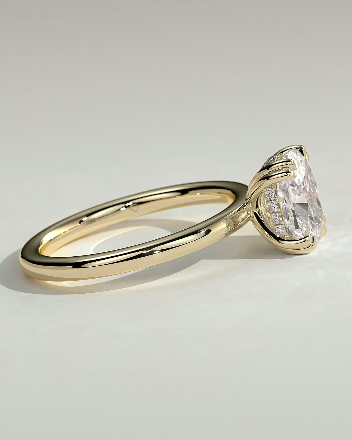 Elongated Cushion Hidden Halo Lab Grown Diamond Engagement Ring