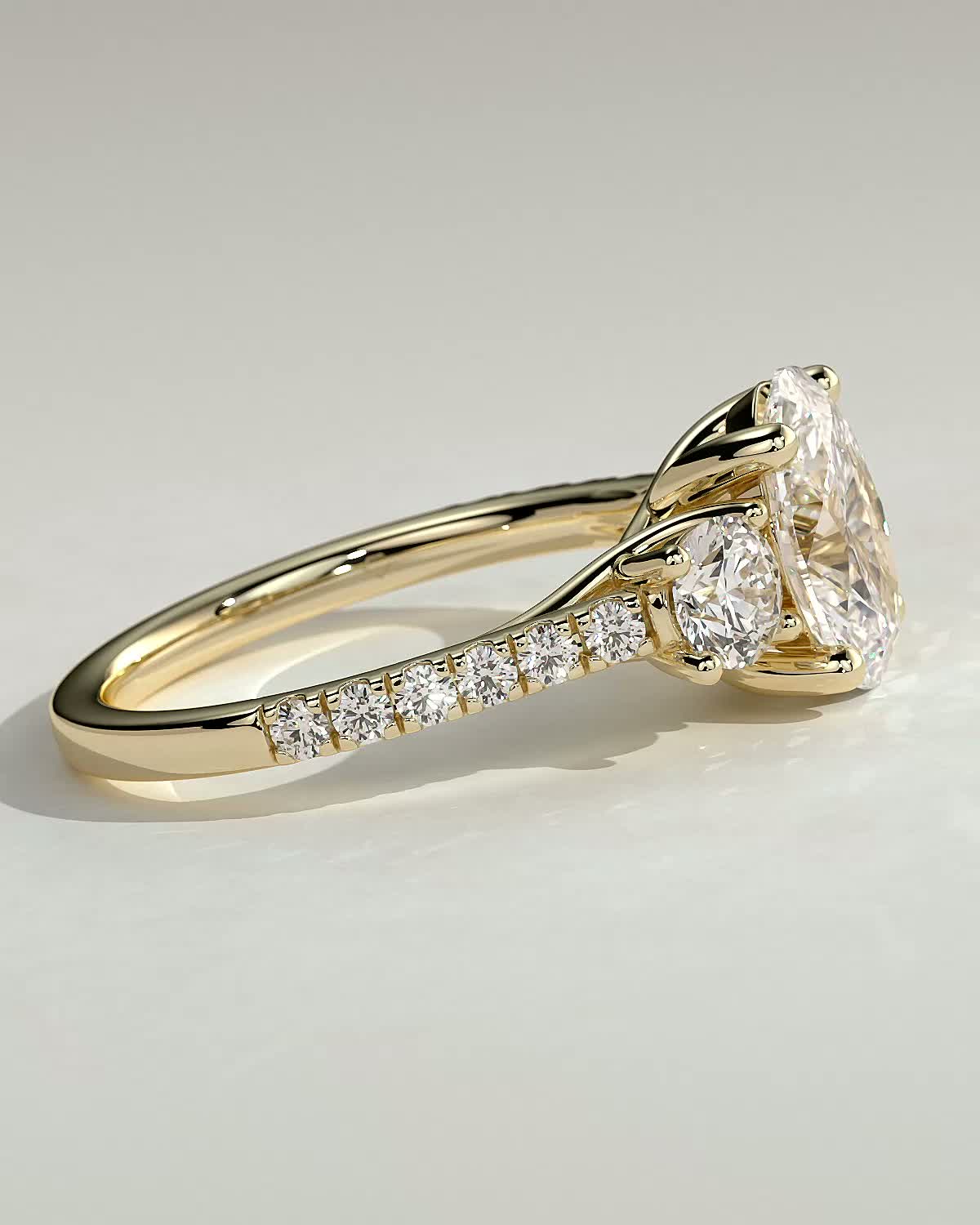 Oval Three Stones and Pave Lab Grown Diamond Engagement Ring