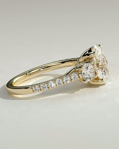 Oval Three Stones and Pave Lab Grown Diamond Engagement Ring