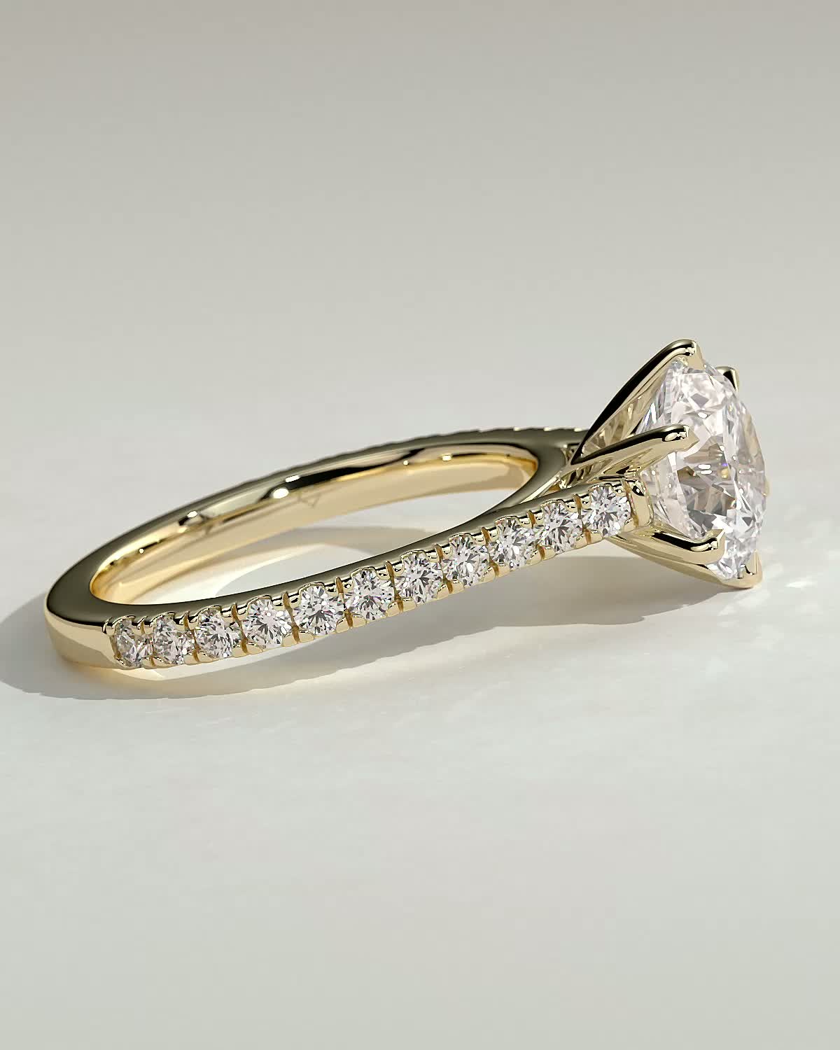 Round Pave and Cathedral Lab Grown Diamond Engagement Ring
