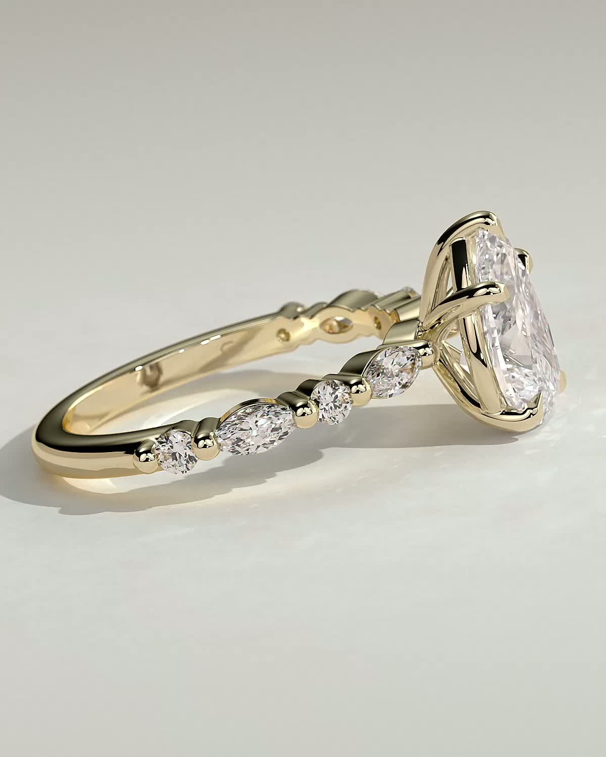 Pear Alternating Pave Lab Grown Diamond Engagement Ring