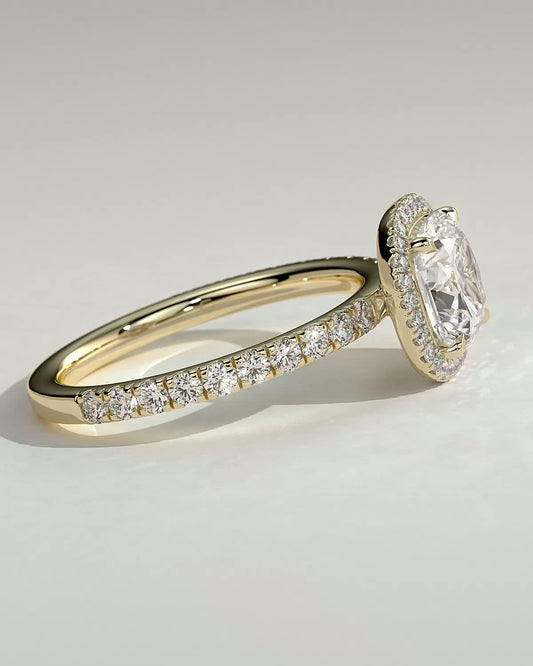 Cushion Halo and Pave Lab Grown Diamond Engagement Ring