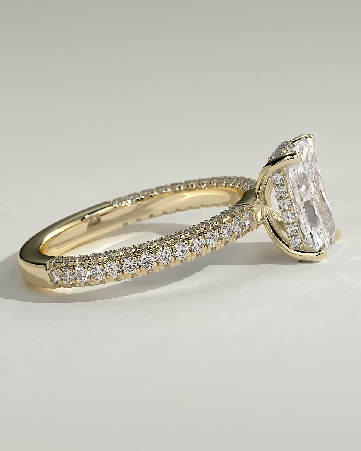 Radiant Hidden Halo and Pave Lab Grown Diamond Engagement Ring