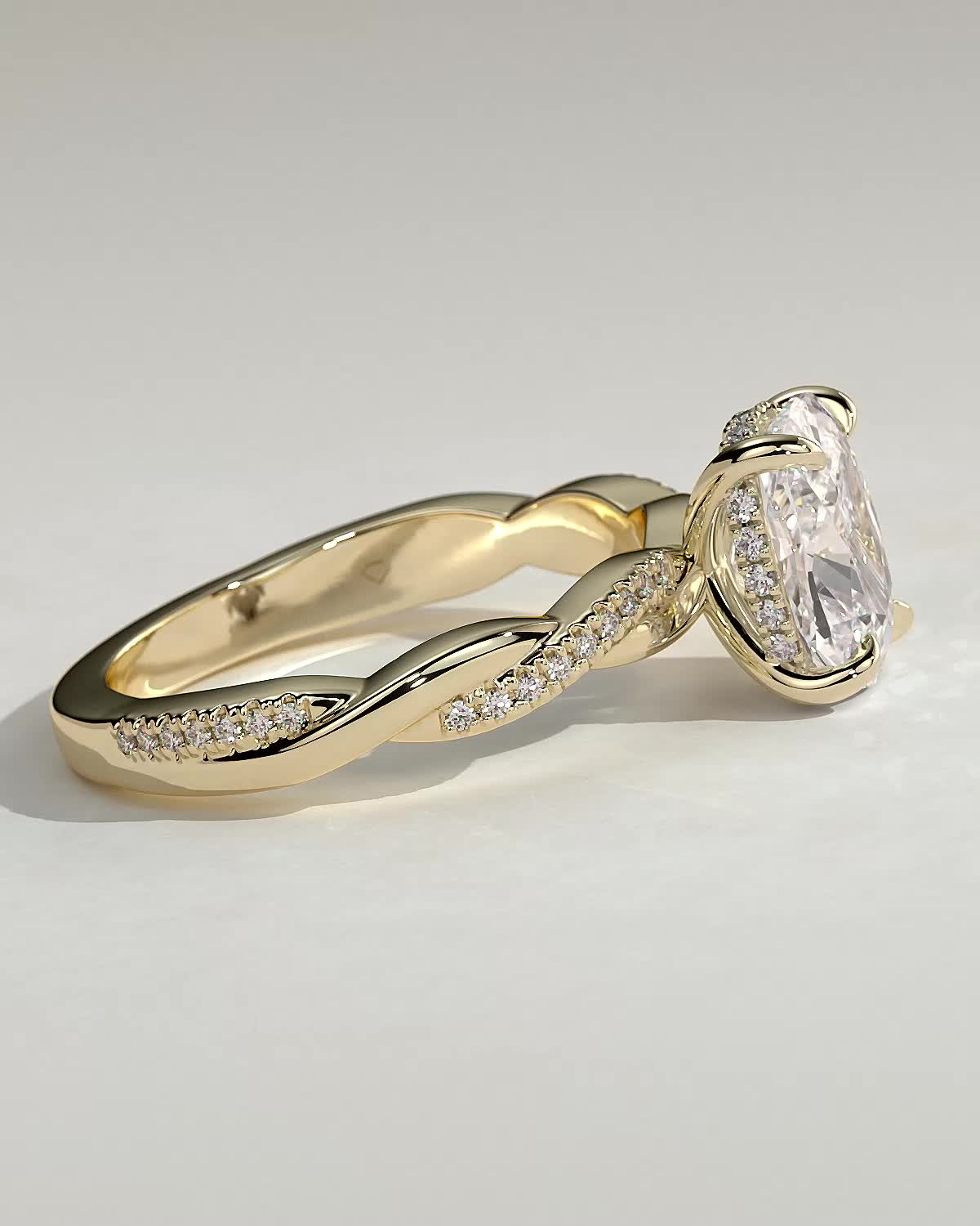 Elongated Cushion Twisted Pave & Hidden Halo Lab Grown Diamond Engagement Ring