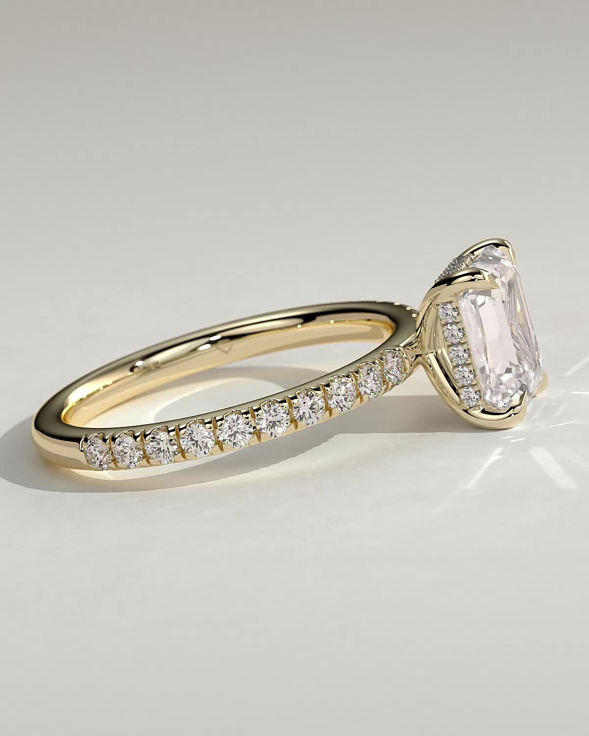Emerald Hidden Halo and Pave Lab Grown Diamond Engagement Ring