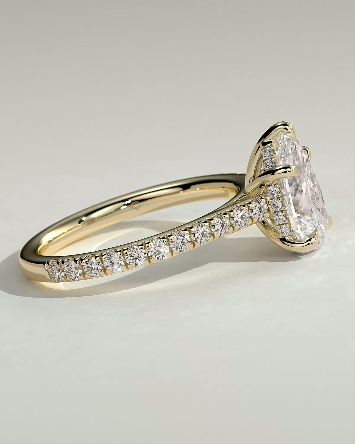 Pear Hidden Halo and Pave Lab Grown Diamond Engagement Ring