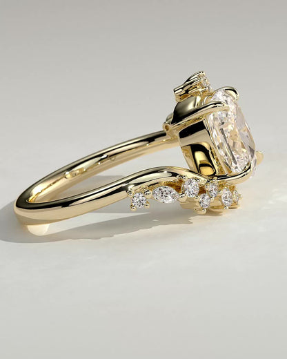 Elongated Cushion Swirl Cluster Lab Grown Diamond Engagement Ring
