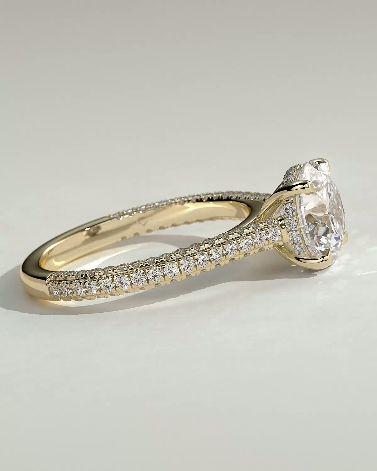 Round Hidden Halo and Pave & Cathedral Lab Grown Diamond Engagement Ring