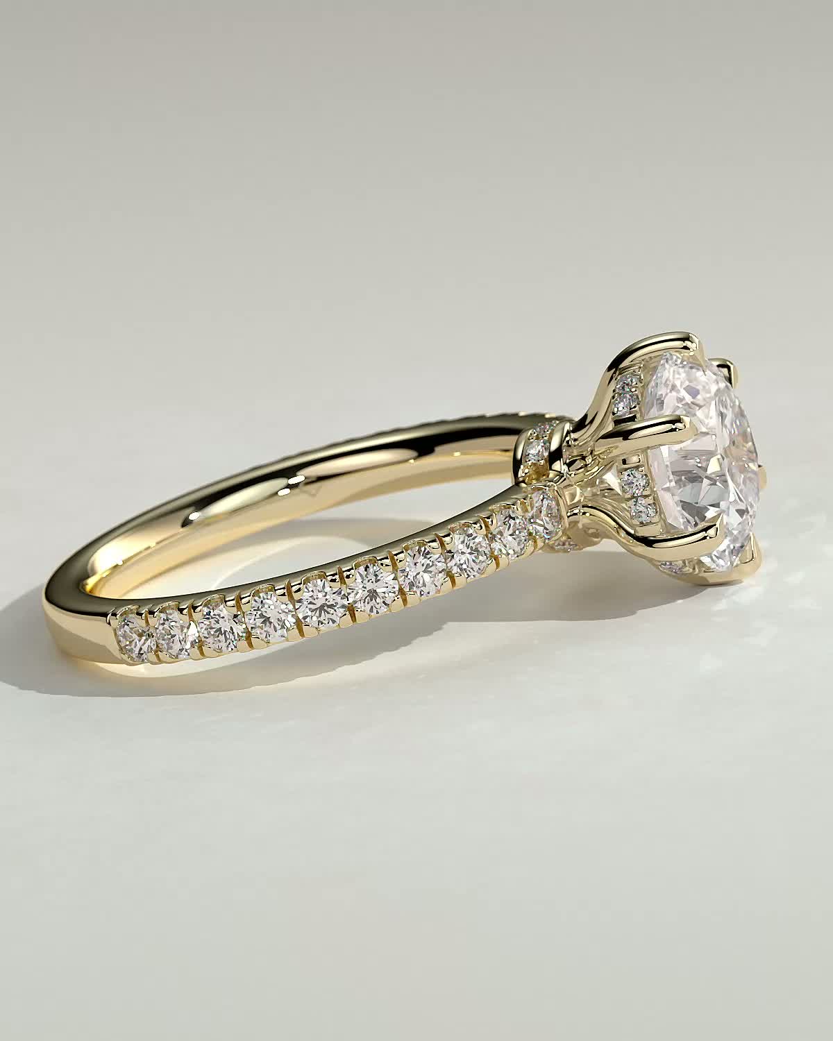 Round Hidden Halo and Pave Lab Grown Diamond Engagement Ring