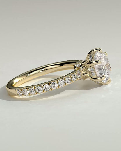 Round Hidden Halo and Pave Lab Grown Diamond Engagement Ring