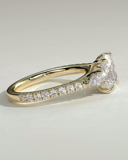 Elongated Cushion Three Stones and Pave Lab Grown Diamond Engagement Ring