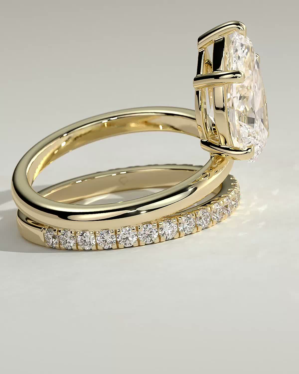 Pear Double Shank Pave Lab Grown Diamond Engagement Ring
