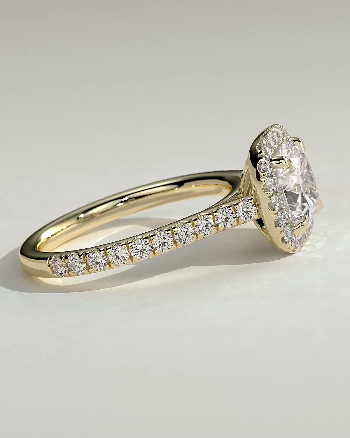 Cushion Halo and Pave Lab Grown Diamond Engagement Ring