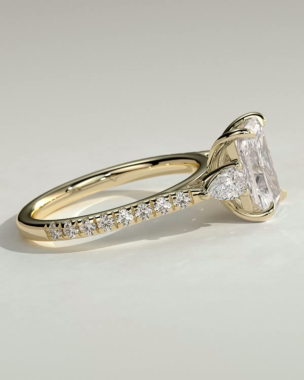 Radiant Pave and Three Stones Lab Grown Diamond Engagement Ring