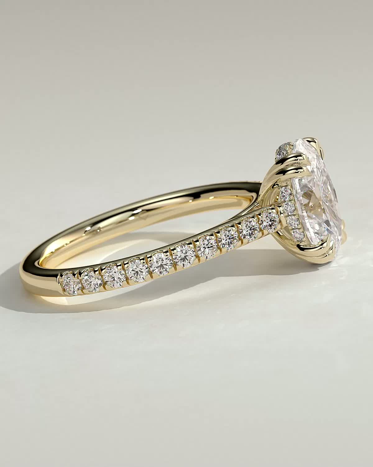 Oval Hidden Halo and Pave Lab Grown Diamond Engagement Ring