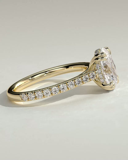 Oval Hidden Halo and Pave Lab Grown Diamond Engagement Ring