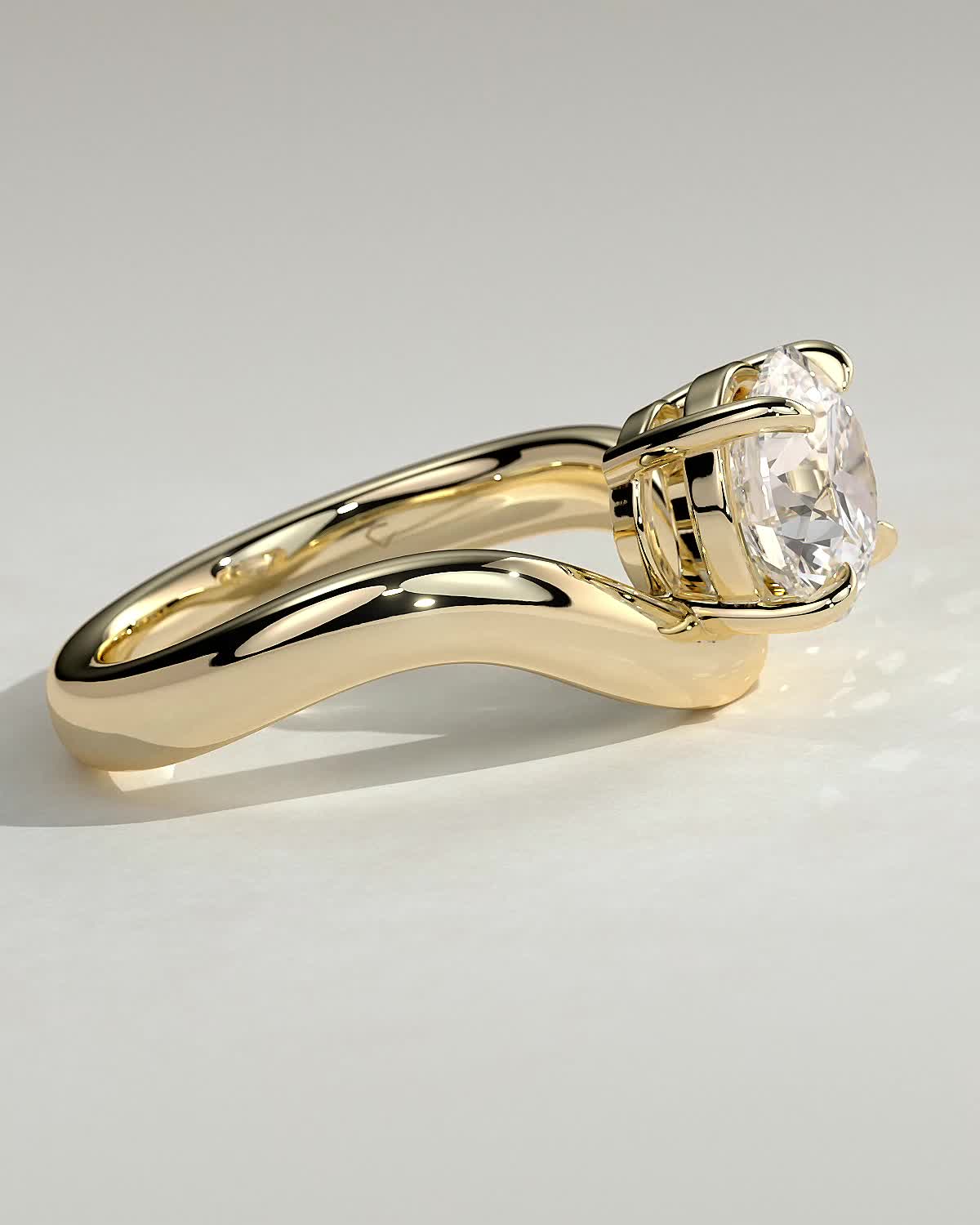 Round Waved Swirl Solitaire Lab Grown Diamond Engagement Ring