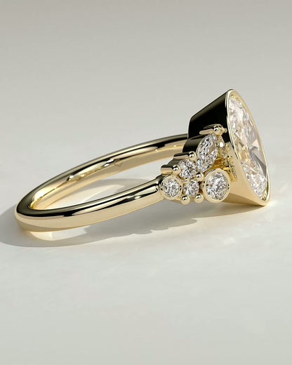 Oval Bezel and Cluster Lab Grown Diamond Engagement Ring