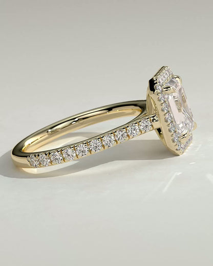 Emerald Halo and Pave Lab Grown Diamond Engagement Ring