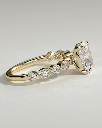 Elongated Cushion Bezel Pave Lab Grown Diamond Engagement Ring