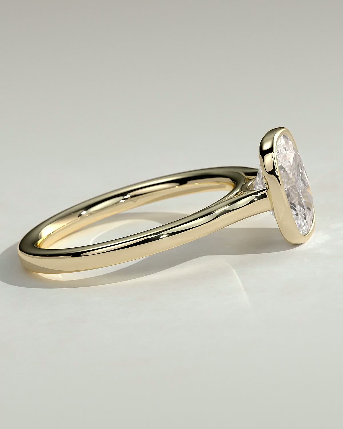 Elongated Cushion Bezel Solitaire Lab Grown Diamond Engagement Ring