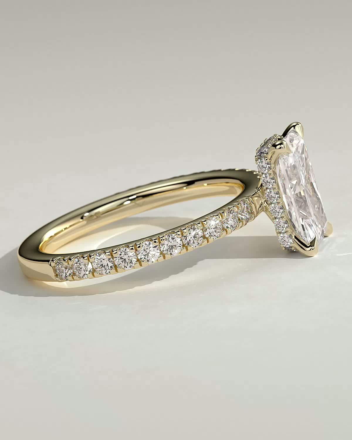Radiant Hidden Halo and Pave Lab Grown Diamond Engagement Ring