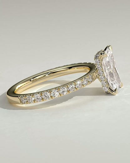 Radiant Hidden Halo and Pave Lab Grown Diamond Engagement Ring