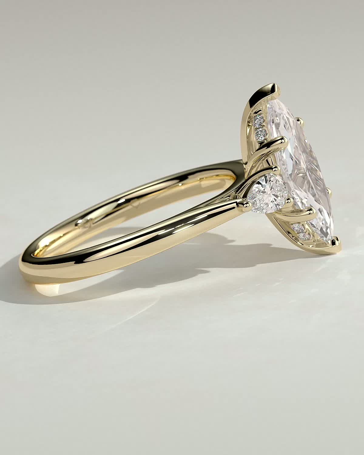 Marquise Three Stones & Hidden Halo Lab Grown Diamond Engagement Ring