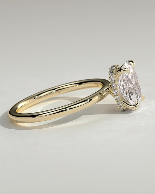 Elongated Cushion Hidden Halo Lab Grown Diamond Engagement Ring