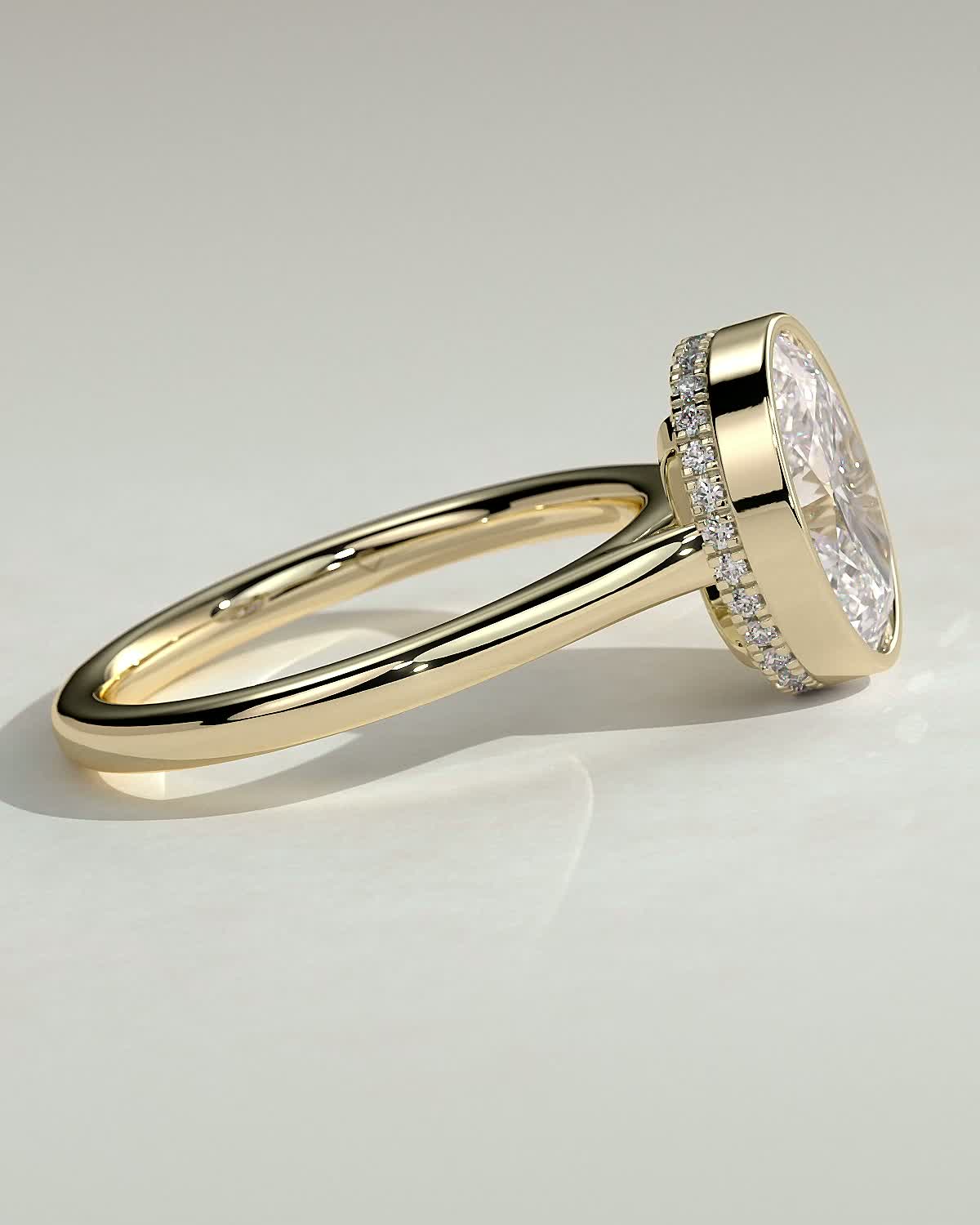 Oval Bezel & Hidden Halo Lab Grown Diamond Engagement Ring